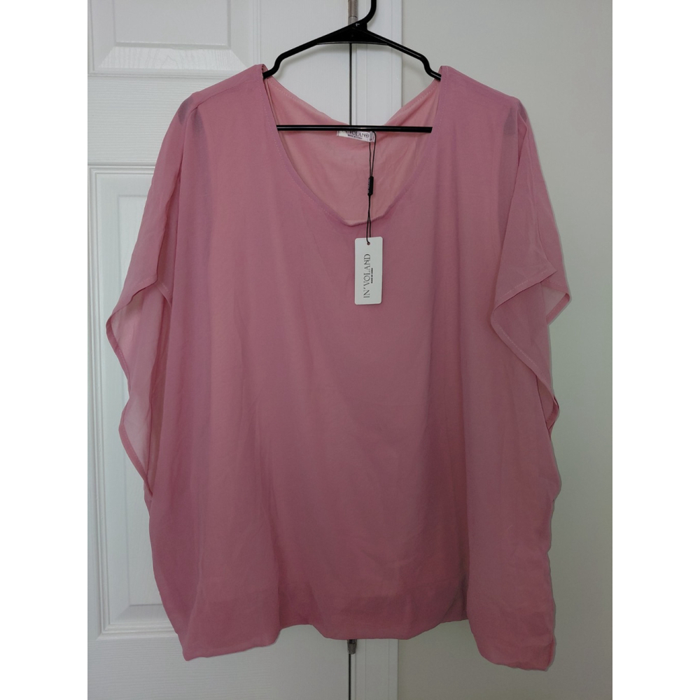 Womens Sheer Pink In'Voland Blouse 2XL NWT Short Sleeve